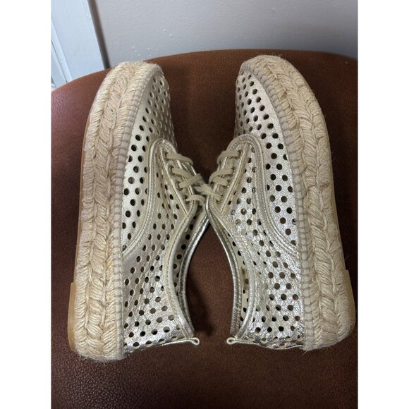 Loeffler Randall Gold Perforated Leather Platform Lace-Up Espadrille EU35 US 4.5 - Picture 5 of 9